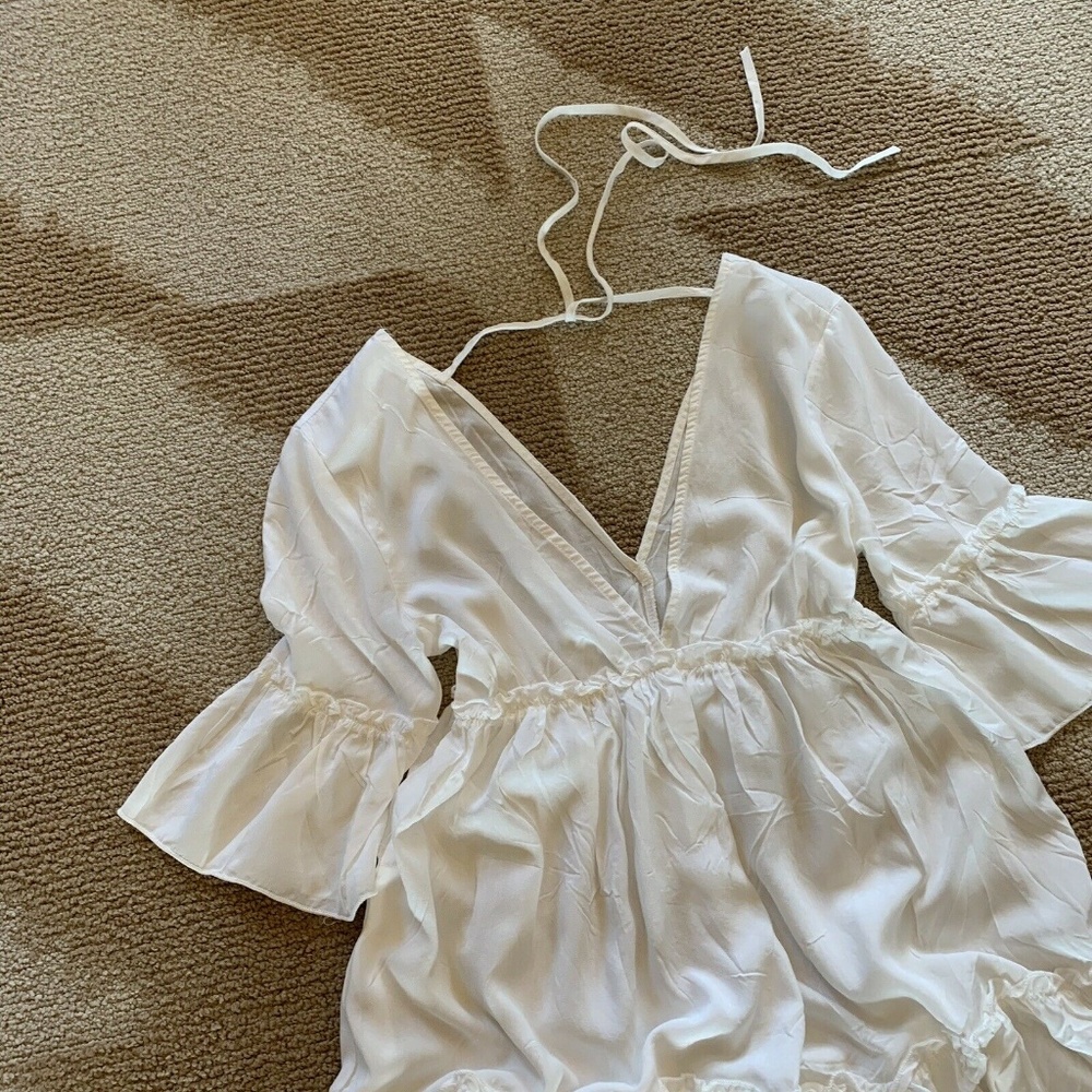 Bohemian White Cotton Tunic Mini Beach Dress - Picture 5 of 7